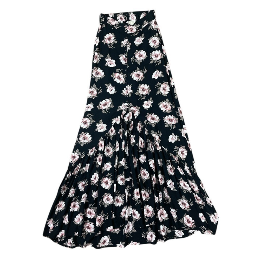 Japna Floral High Low Maxi Skirt Roses Multi Button Down Ruched Ruffle Split Hem - Picture 7 of 8